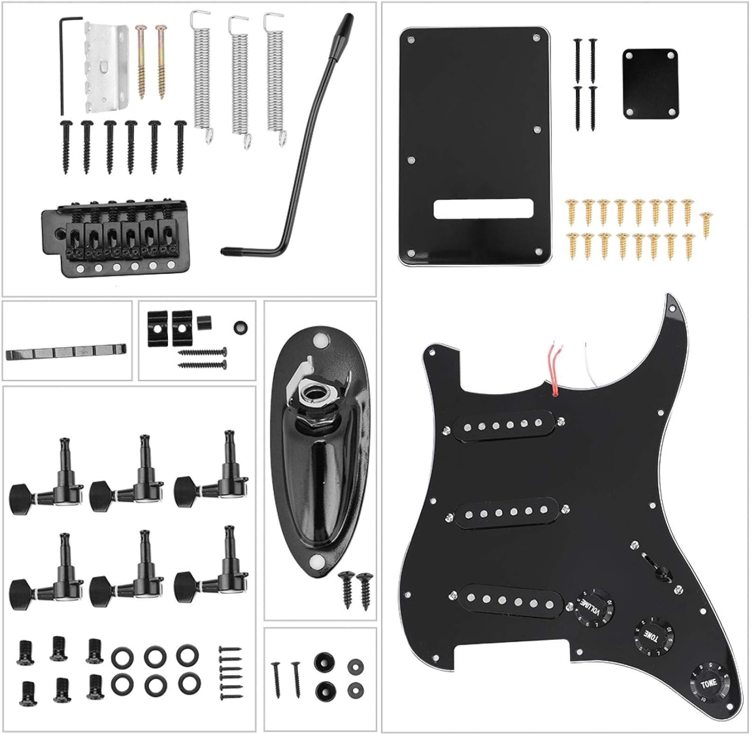 DIY Electric Guitar Kits, Pickguard Back Cover Bridge System Mounting Kits for ST Style Guitars, Electric Guitar Replacement Guitar Hardware, FEBTzo8h60cx1v