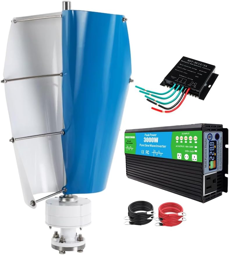 3000W No Noise Vertical Spiral Wind Generator Set 2 Blades with Mppt Controller 12V 24V 48V 220V Home Windmill Generator for Home, Camping & Street Lighting,48v