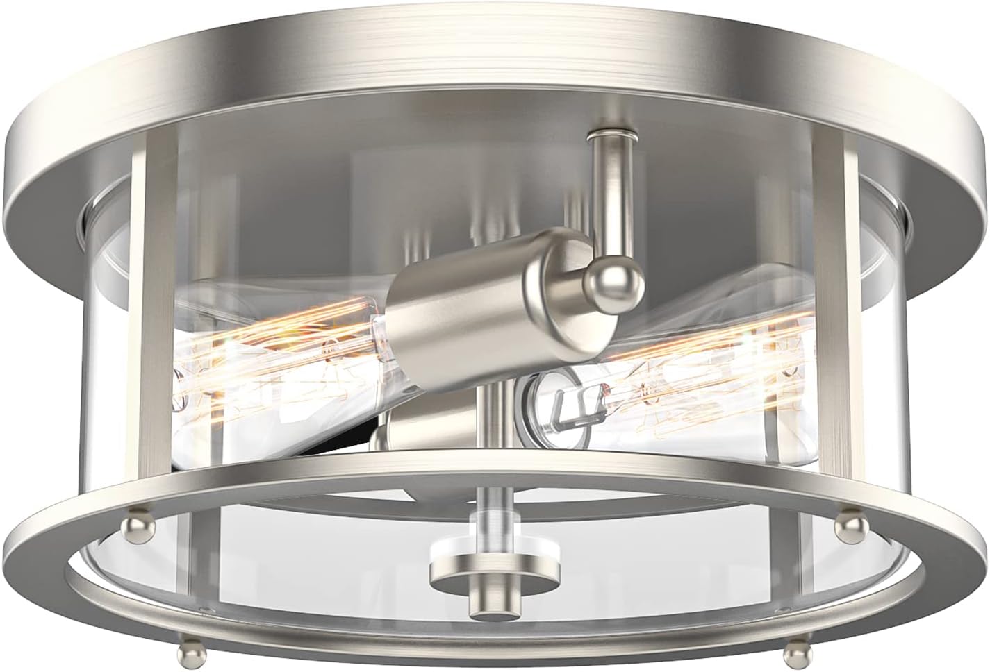 EAPUDUN Flush Mount Ceiling Light Fixtures, 12inch 2-Light Farmhouse Close to Ceiling Light Fixture with Clear Glass Shade, Brushed Nickel Finish for Porch, Entryway, Bedroom, FMA1413-BNK