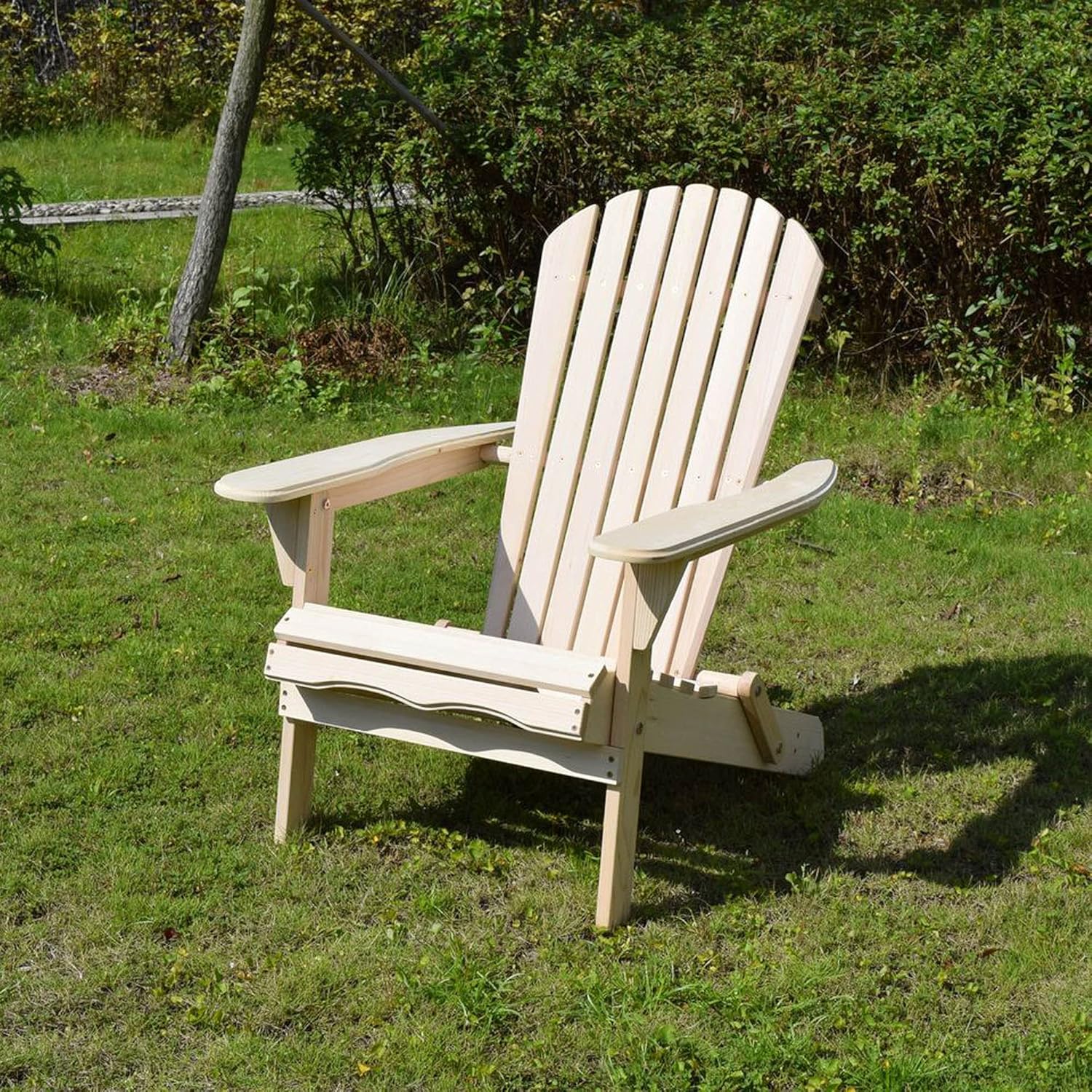 Foldable Wooden Adirondack Chair, Outdoor, Garden, Lawn, Deck Chair, Natural, MPG-ACE010KIT