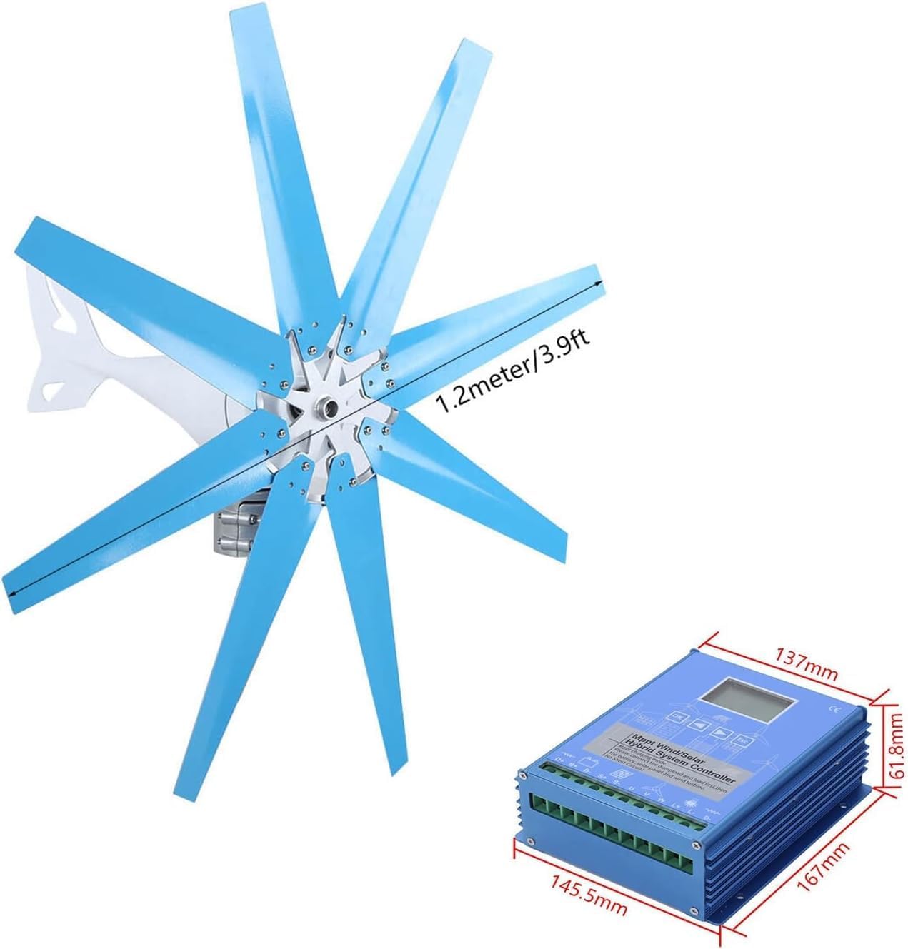 CHRISK 5000W 8-Bladed Wind Turbine Generator Kit Wind Turbine Generator + Wind Turbine Controller + 2000W Inverter + 150W *2 Solar Panels