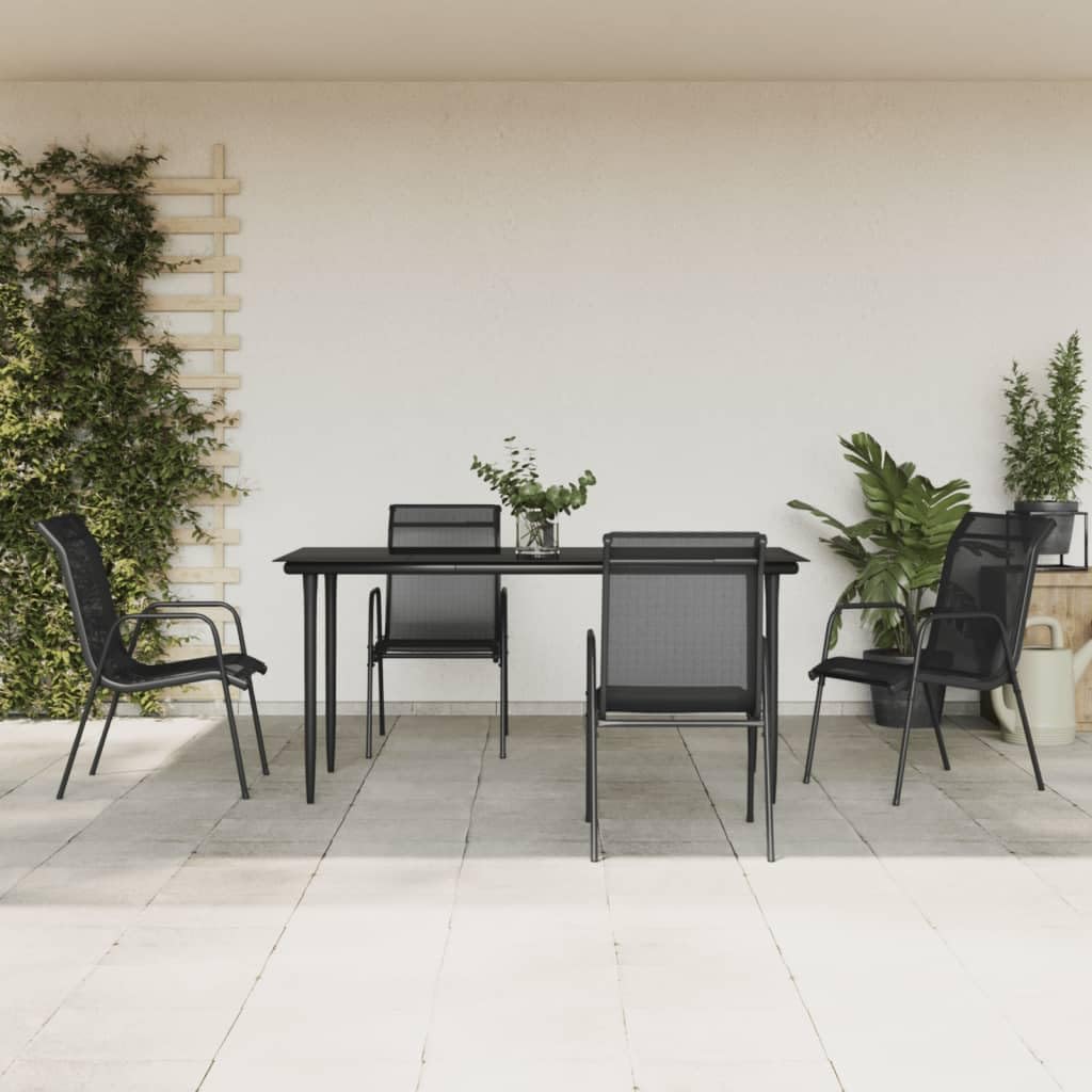 5 Piece Patio Dining Set Black Steel and Textilene,Elegant Outdoor Dining Set with Comfortable Seating and Sturdy Steel Frame Patio Furniture Sets, Outdoor Furniture Sets