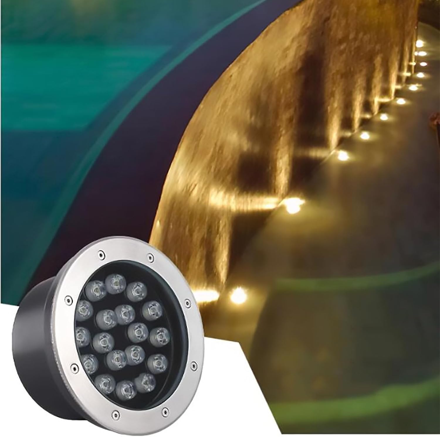 Outdoor Buried Lights - LED Underwater Light, AC 24V Low Voltage Embedded Spotlight, IP68 Waterproof Water Landscape Light, Submersible Fountain Light Decorative Lighting, Easy To Install(RGB,18W)