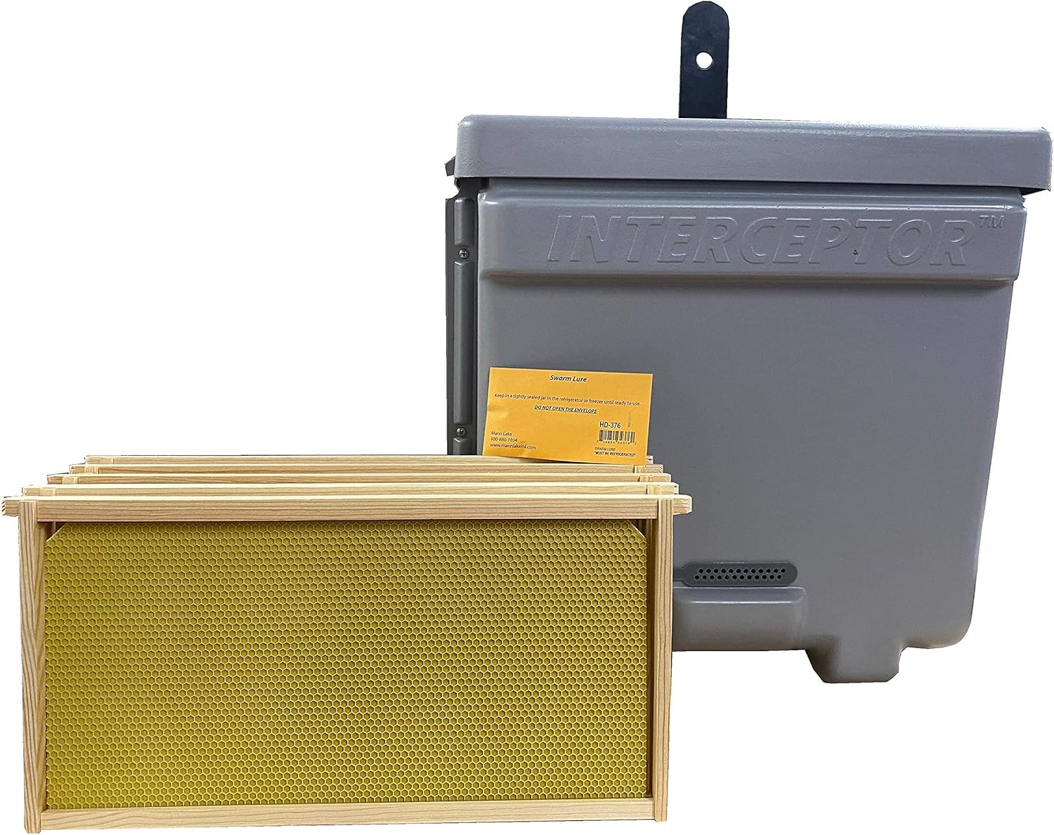 Honeybee Swarm Trap-THE INTERCEPTOR PRO Complete Kit ASSEMBLED With Frames, Foundation, Lure & REAL Beeswax Coating (also includes tree strap & hooks)
