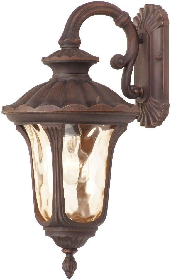 Livex Lighting 7653-58 Oxford 1 Light Imperial Bronze Cast Aluminum Wall Lantern with Light Amber Water Glass