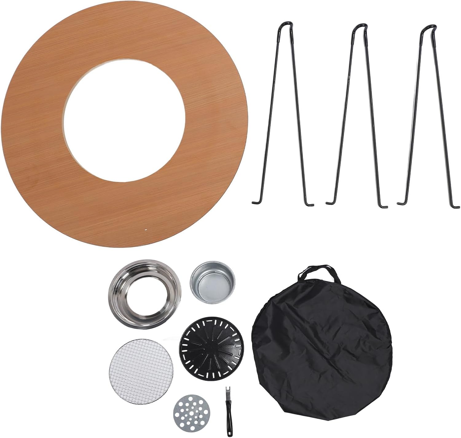 Eight Piece Set Wood Fire Pit Table with Folding Design for Outdoor Camping Indoor Grilling and Tea Brewing in Portable Burning Firepit for Camping Adventures