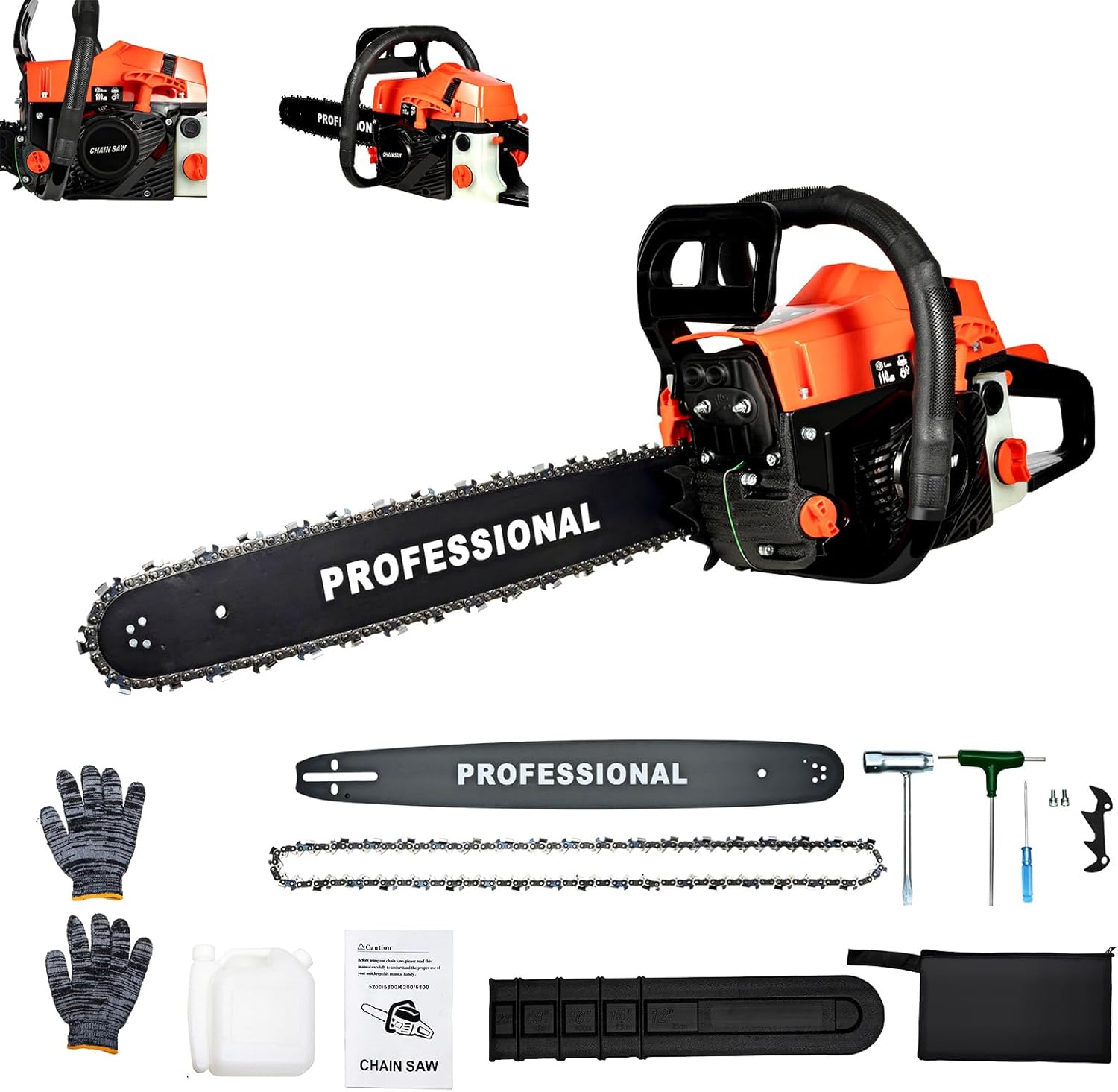 58cc Gas Chainsaw 20 Inch Portable Gas Powered Chainsaws 2-Cycle Handheld Cordless Petrol Chain Saws Suitable for Forest, Wood, Garden and Farm Cutting Use