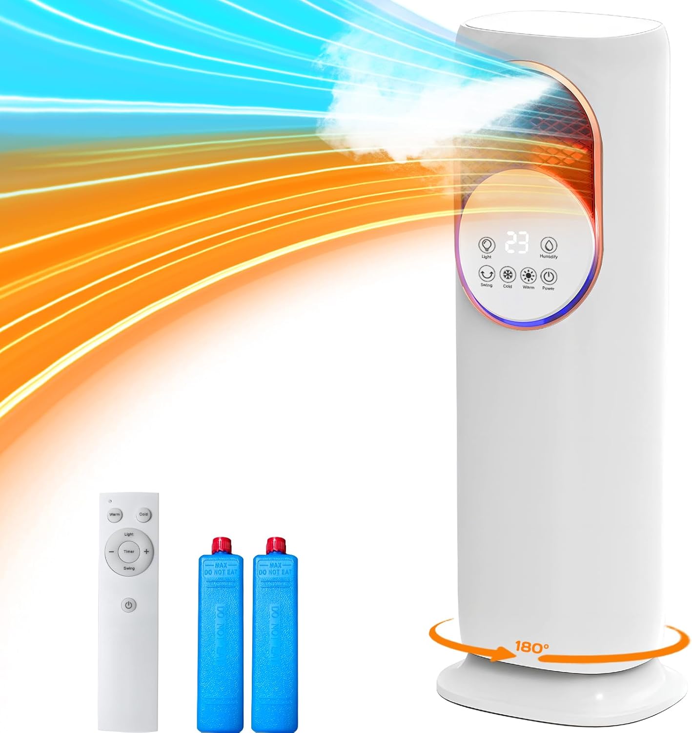Tower Fan and Heater Combo with Humidification, 32inch Bladeless Fan and Heater with Remote Control, Touch, 180° Oscillating, 2 Speed Heating, 3 Speed Cooling, 9H Timer Tip-over & Overheat Protection