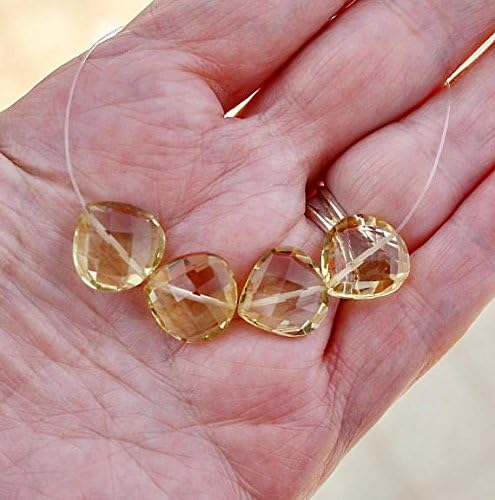 Lemon Quartz Large 14mm Faceted Checkerboard Heart Straight Drilled Briolette Beads