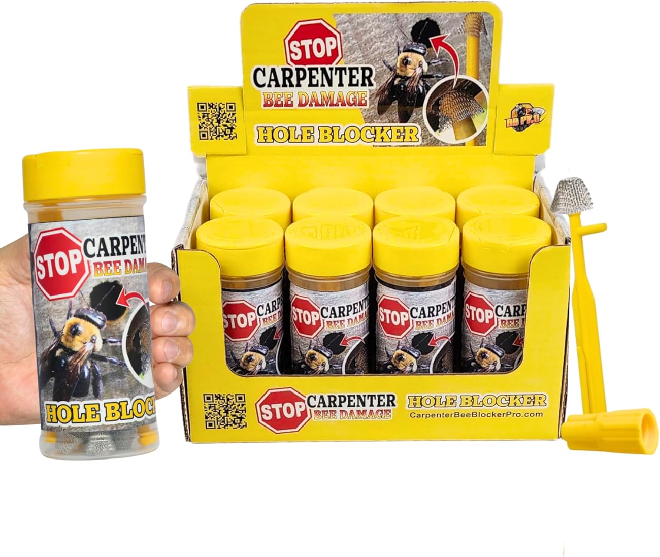 BB PRO® 8-Pack Carpenter Bee Blocker Case — Patented Trap & No-Spray Repellent Kits for Wood with 30 Stainless Steel Screens, Install Tool & Ladder-Free Pole Adapter in Each — USA-Made