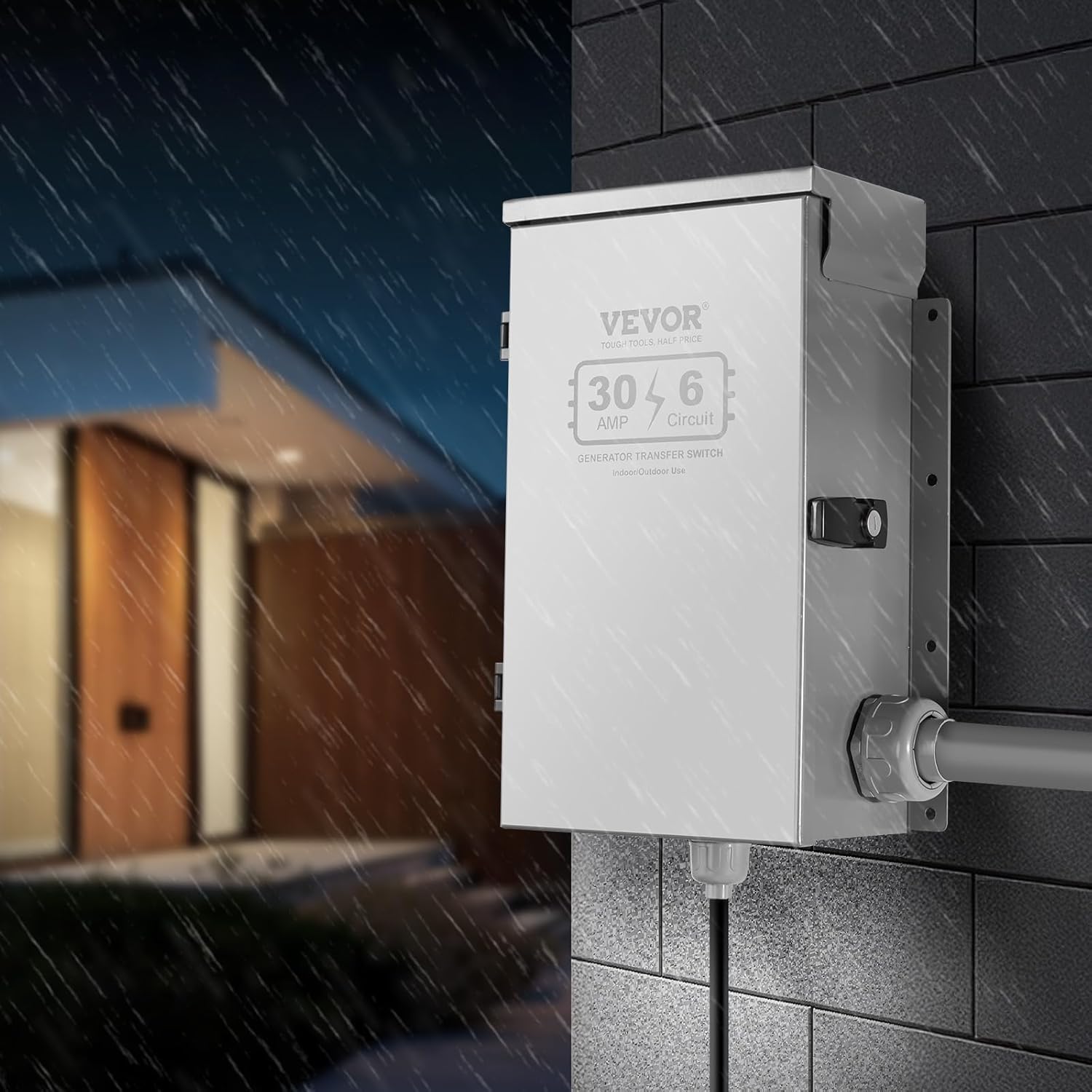 VEVOR Manual Transfer, 30-Amp 6-Circuit, Prewired Generator Transfer Kit with NEMA L14-30P Power Inlet Box, Double-Throw, NEMA 3R, Mechanical Watt Meter, for 7500W Generators