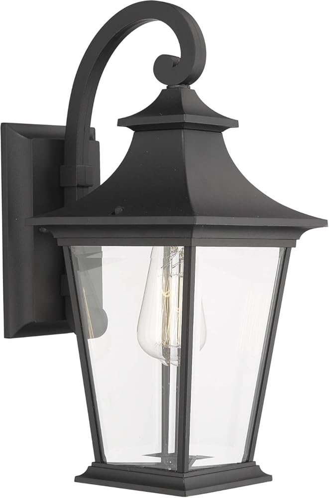 Emliviar Outdoor Wall Lantern, 1-Light Exterior Wall Mount Light with Clear Glass in Black Finish, 18