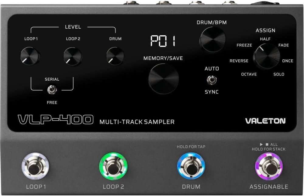 Valeton VLP-400 Multi-Track Sampler with 4 Footswitches - Two Full-Featured Loopers, Drum Machine