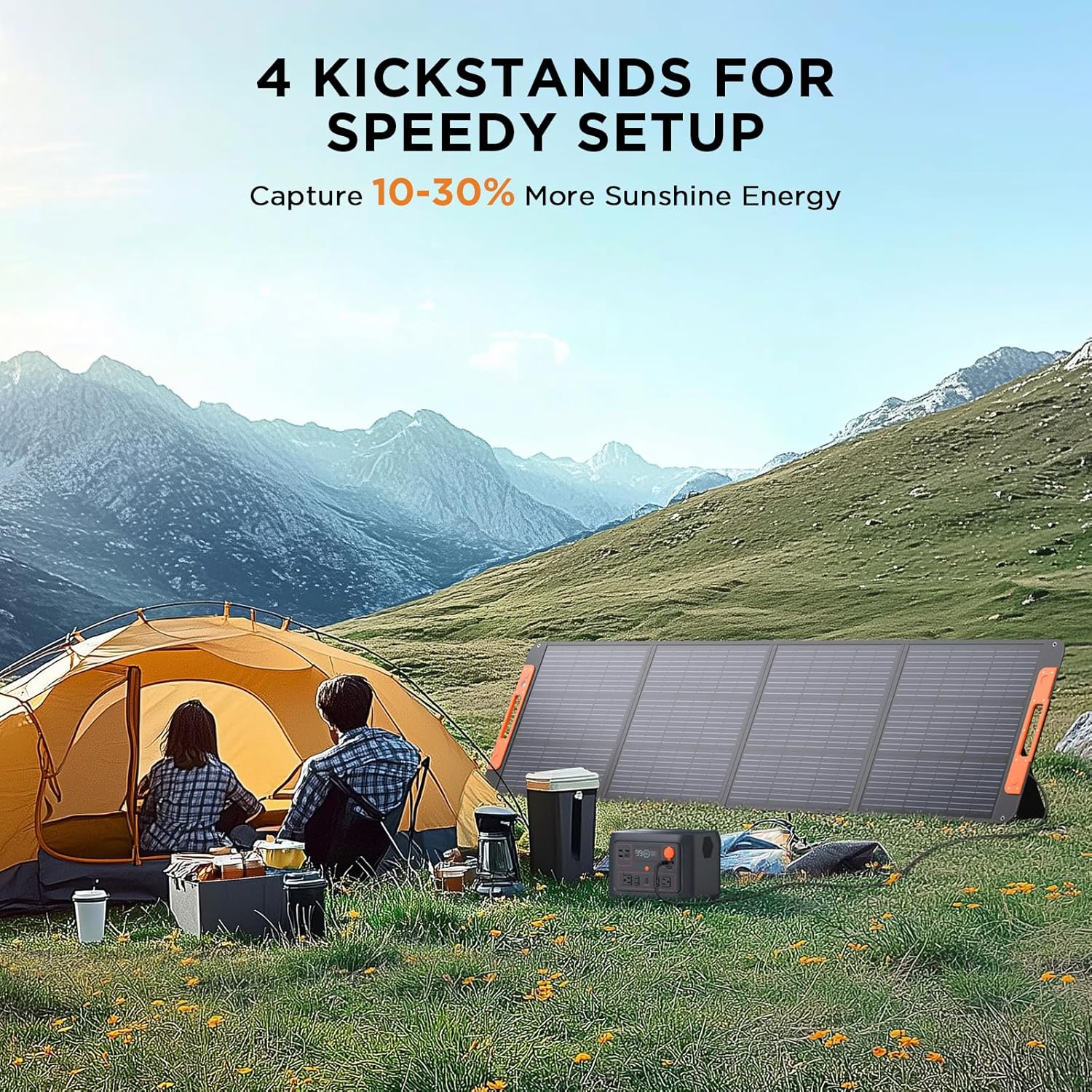 Upgraded 200 Watt Portable Solar Panel with Solar Angle Guide,20V Foldable Solar Charger for Power Station,23.5% High Efficiency IP67 Waterproof 4 Adjustable Kickstands for Camping RV Hurricane