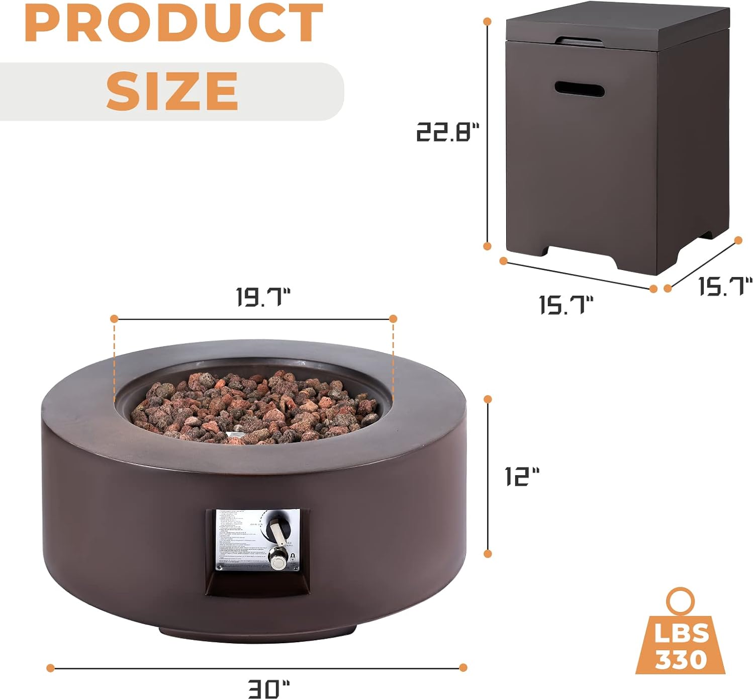 Propane Firepit Table Set - 30 Inch Auto-Ignition Round Gas Fire Pit, 50,000 BTU Steel Fire Table with Weather-Resistant Cover and Lava Rocks