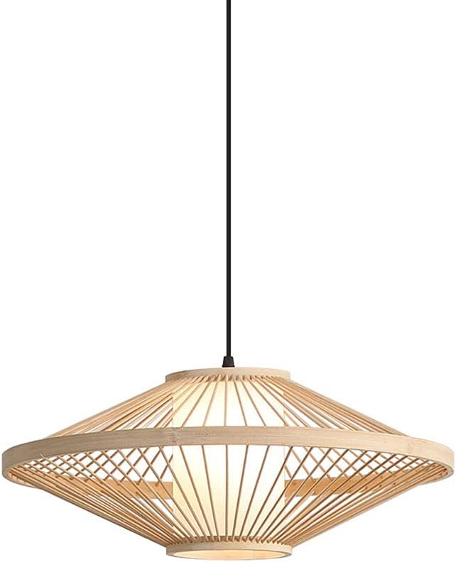 Creative UFO-Shaped Bamboo Chandelier, Natural Wicker Pendant Lamp, E27 Bamboo Lampshade, Bedroom Hotel Decoration Lighting Fixtures, Height Adjustable