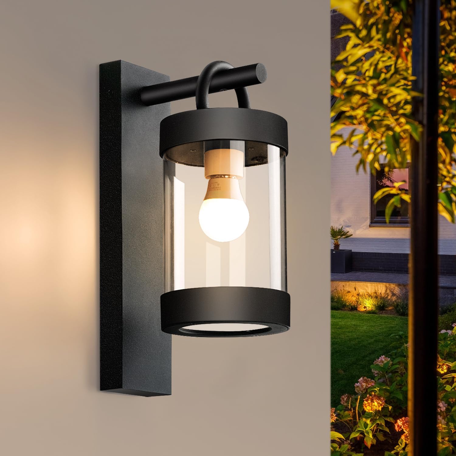 Outdoor Dusk to Dawn Wall Lights Modern Exterior Wall Mount Lantern Fixture Aluminum E26 Lamps Waterproof Porch Light for Patio Garage Front Door Garden Yard (Bulbs Not Included), Black