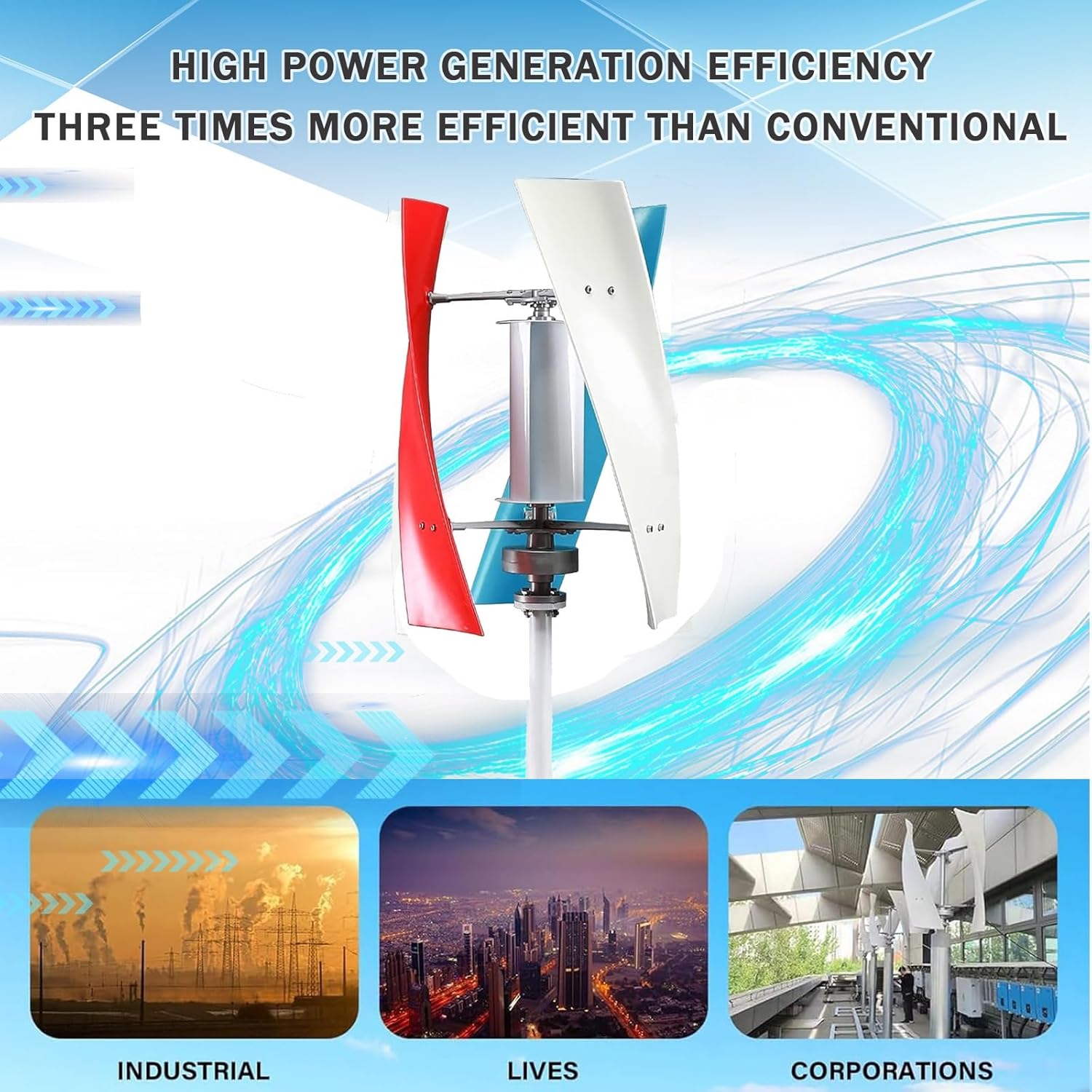 18000W Vertical Wind Turbine Generator, 12V/24V/48V Output with Controller, 3-Blade Aerodynamic Design, Auto Windward Adjustment, Perfect for Boats, Gazebos, Mobile Homes (Colorful, 24V)