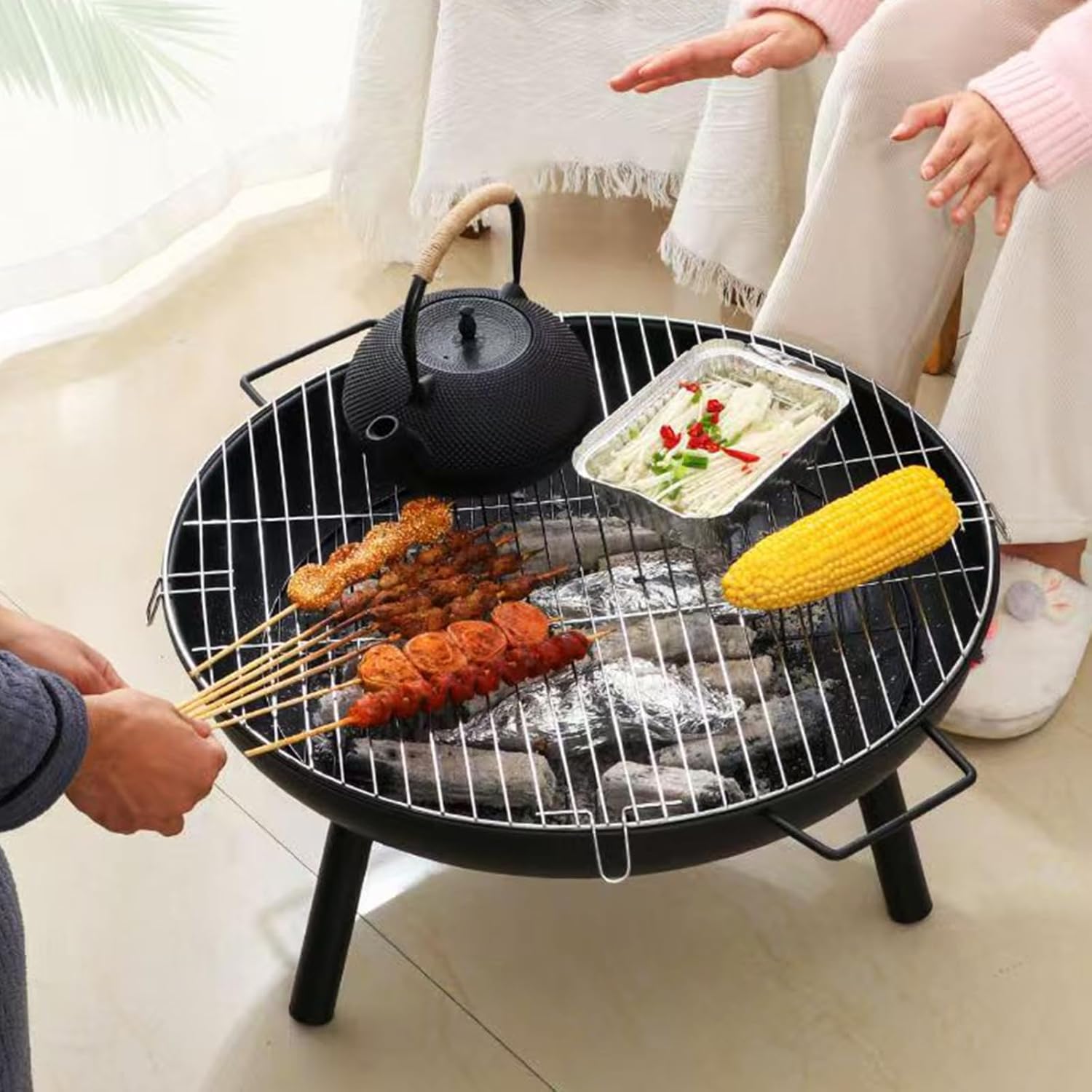 Ring Cast Iron Fire Pit Table, Extra Thick and Heavy Duty Fire Bowl, Deep Round Firepit for Outdoor Bonfire Gatherings Indoor Wood-Burning Heating Stove