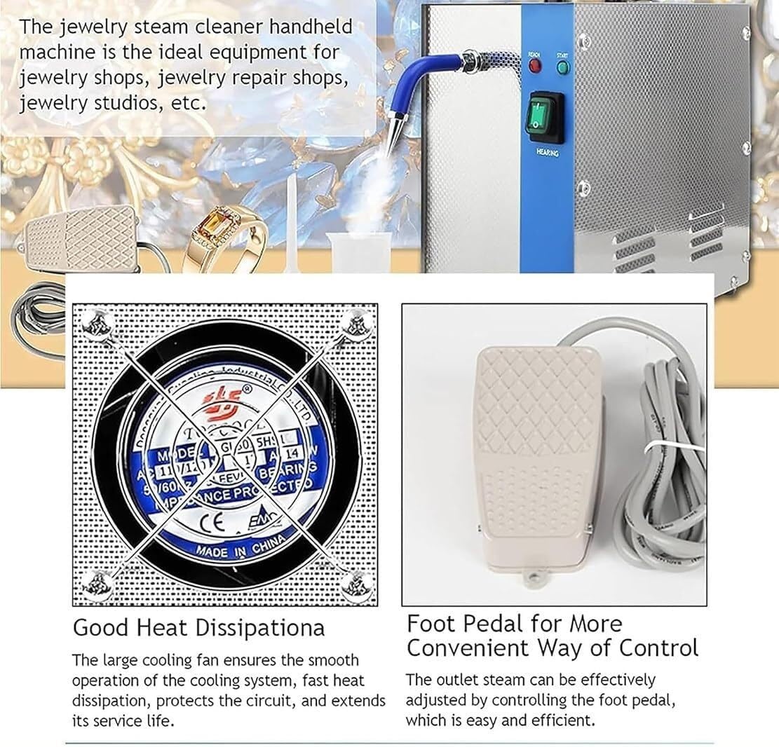 Electrical Steam Jewelry Cleaner Machine, Jewelry Steam Cleaner Machine, Gold Silver Jewelry Cleaning Machine with Heater, for Rings, Watches, Earrings, Outlet Temperature: 135°C (Size : 2L)