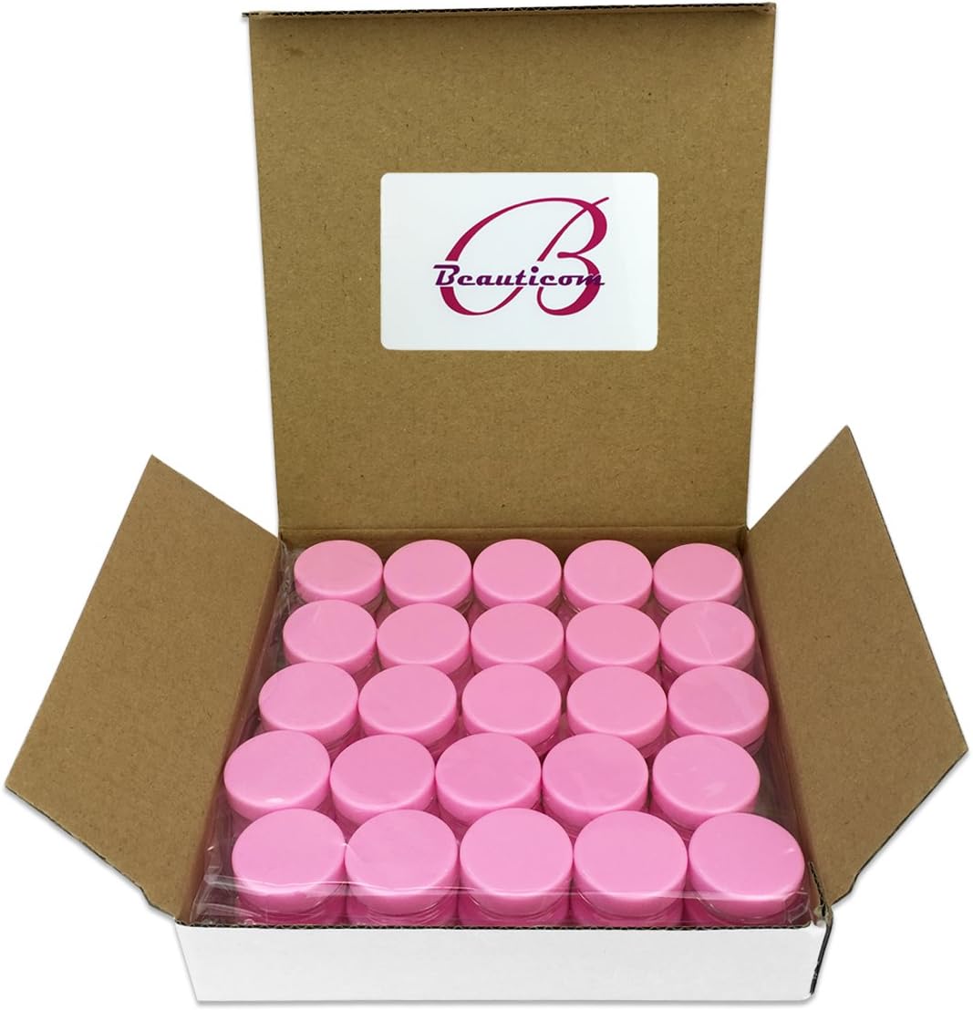 Beauticom 3G/3ML Round Clear Jars with Pink Lids for Acrylic Powder, Rhinestones, Charms and Other Nail Accessories - BPA Free (Quantity: 1000 Pieces) Product Name