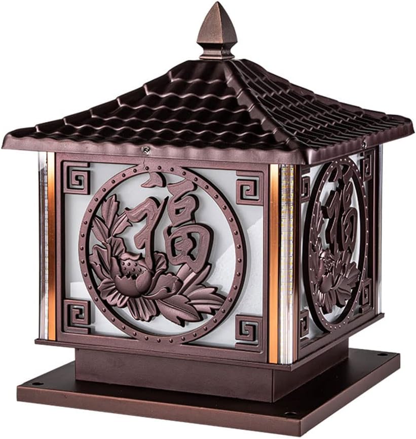 CHENKUI Solar Post Lights Vintage Porch Column Lamp IP54 Landscape Waterproof LED Post Cap Lamp Exterior Decor Post Lantern Lighting Fixture for Patio Porch Garden with Mounting Base