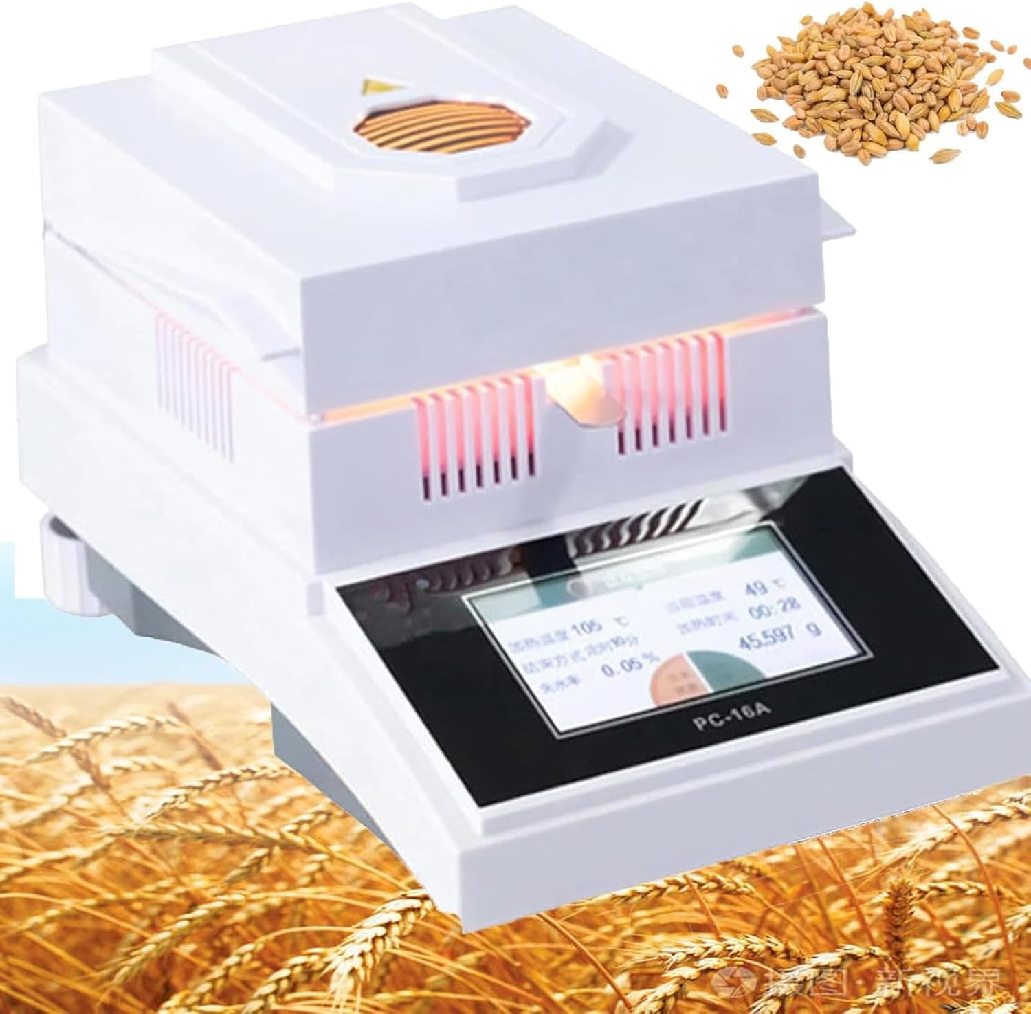 Grain Water Tester， Halogen Moisture Analyzer, with LCD Display, Adjustable Heating Time, High Accuracy, USB Interface, Even Heating, for Grain, Mineral, Paper, Lab