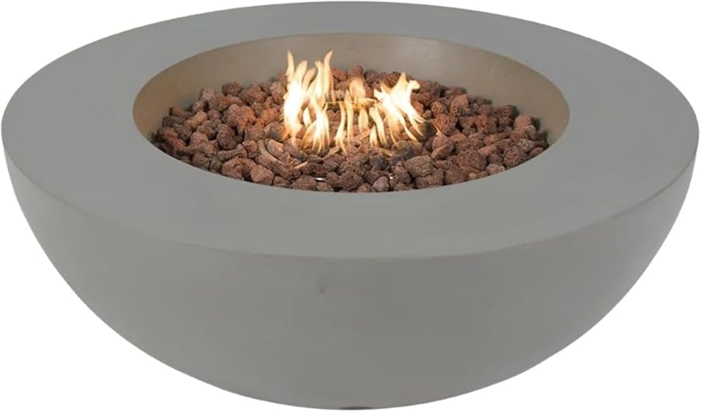 Lunar Bowl Fire Pit Light Grey Propane Gas Fire Bowl Modern Outdoor Concrete Fire Table with Lava Rocks & Weather-Resistant Finish Patio Heating & Décor