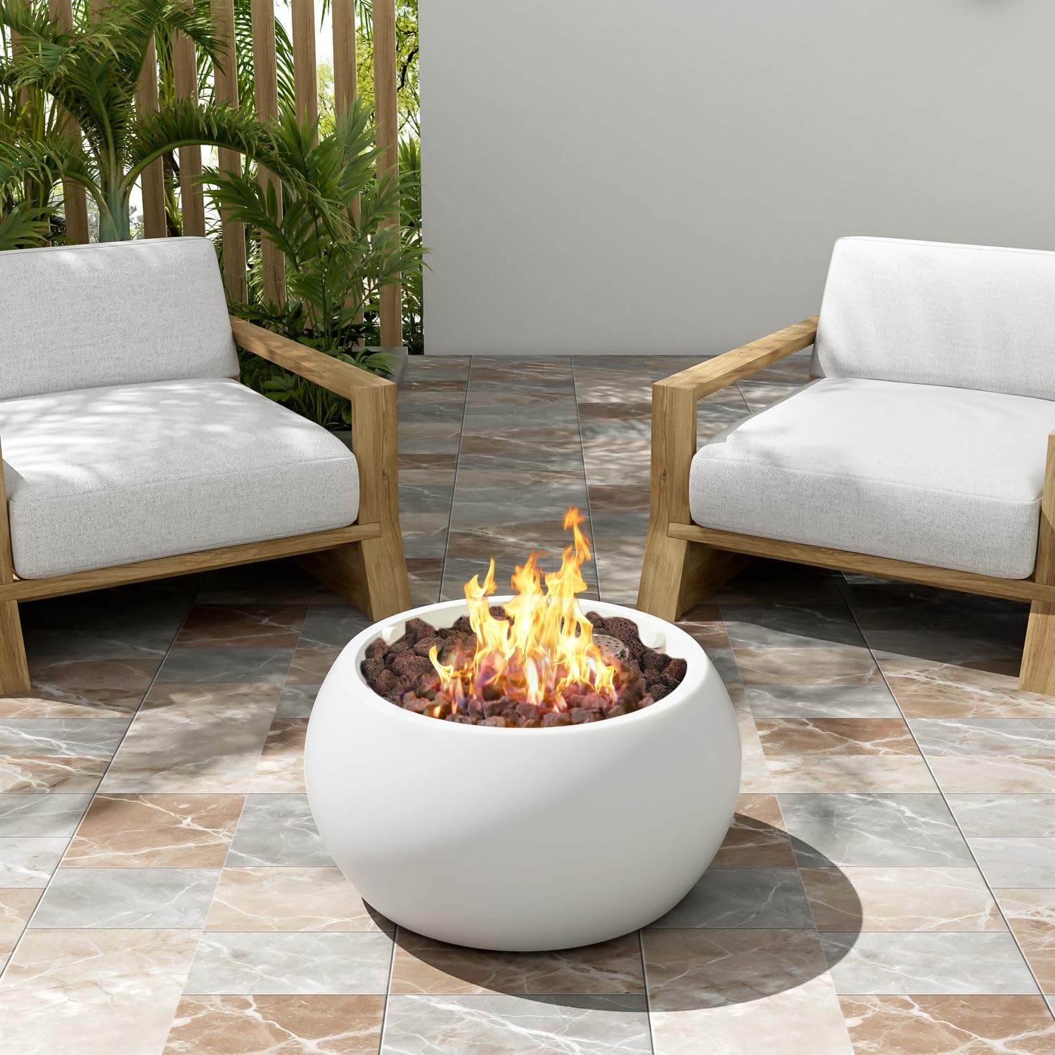 Patio Propane Fire Pit, 40,000BTU, White Magnesium Oxide Efficient Heat Outdoor Lawn Cozy Gathering