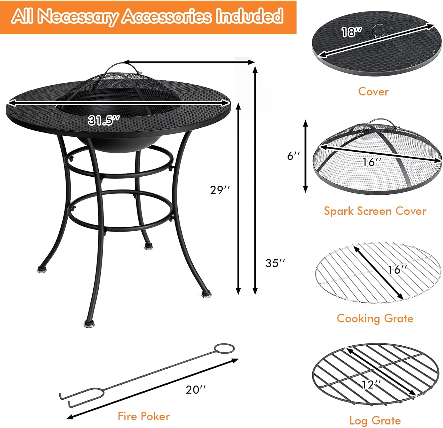 Giantex 4-In-1 Fire Pit Dining Table, 32