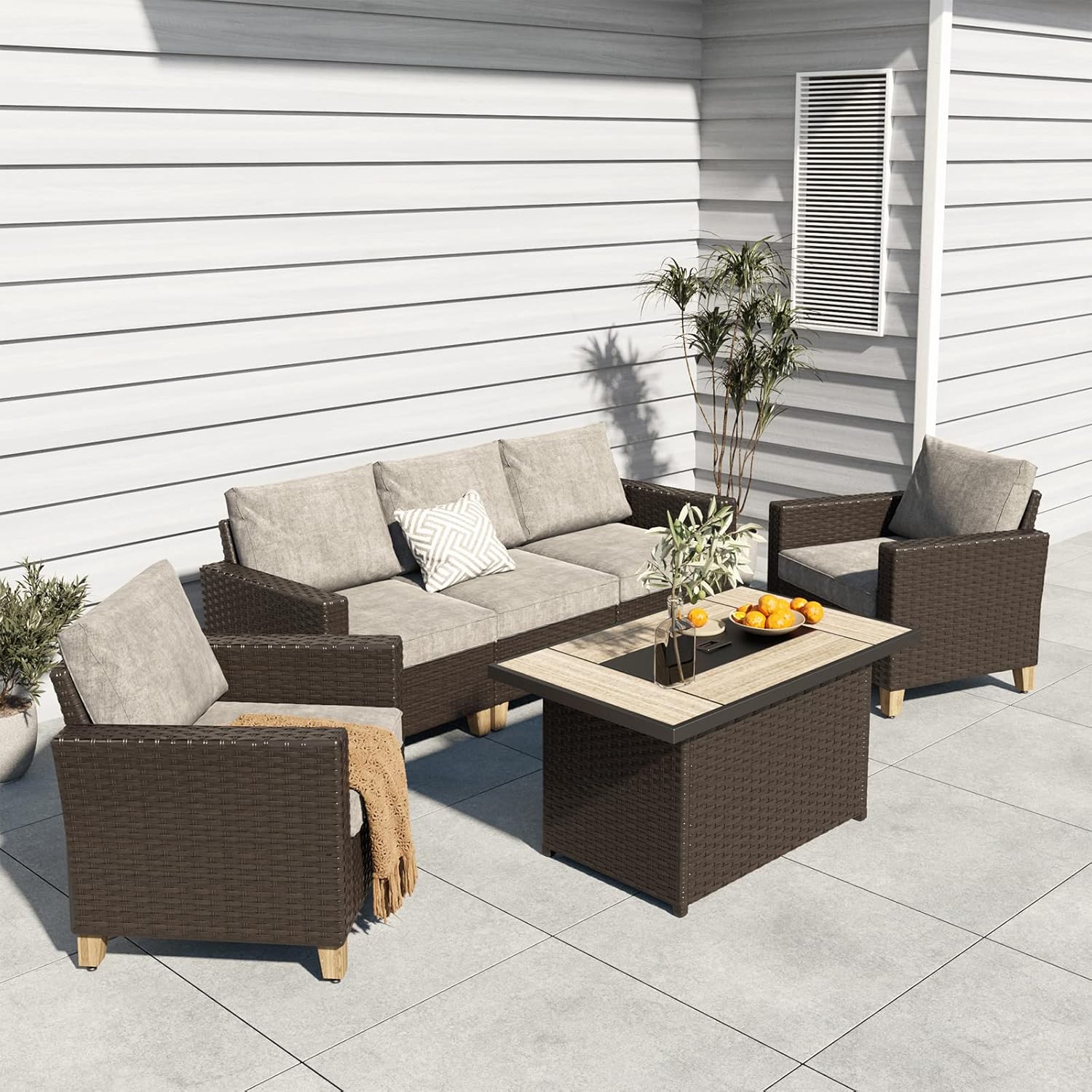 Grand Patio Outdoor 43-Inch CSA Safety Approved Gas Fire Pit Table 60,000 BTU Rectangle Propane Fire Pit with Ceramic Tile Top and Wicker Base