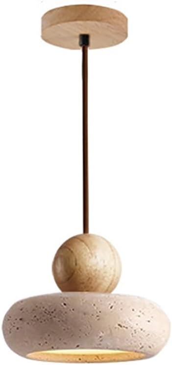 Modern Simplicity Pendant Lighting Fixture, 5.9 in Natural Stone Shade with Log Hanging Lamp for Dining Room Kitchen Island Chandelier(Log)
