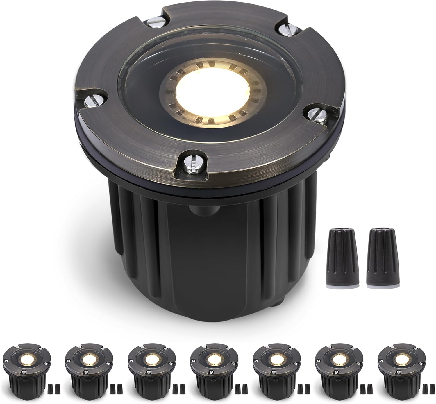 Gardenreet MR16 Well Light - Solid Brass LED Electric Low Voltage Inground Lighting, 12V Weatherproof Replaceable Bulb Fixture, Antique Bronze for Yard Patio Wall Without MR16 Bulb