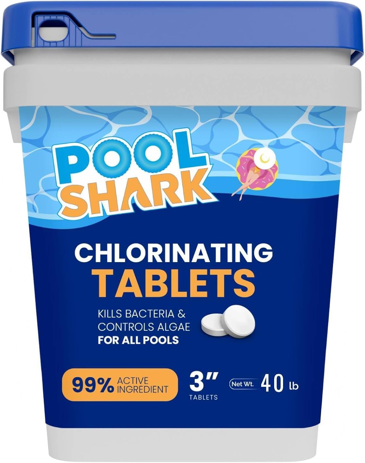 Pool Shark Swimming Pool Chlorine Tablets - 3-Inch Chlorine Tablets - Slow-Dissolving 90% Active Chlorine Tabs - Pool Chemicals for Inground Pools, Above Ground Pools, Saltwater, Spa, Hot Tub (40 lbs)