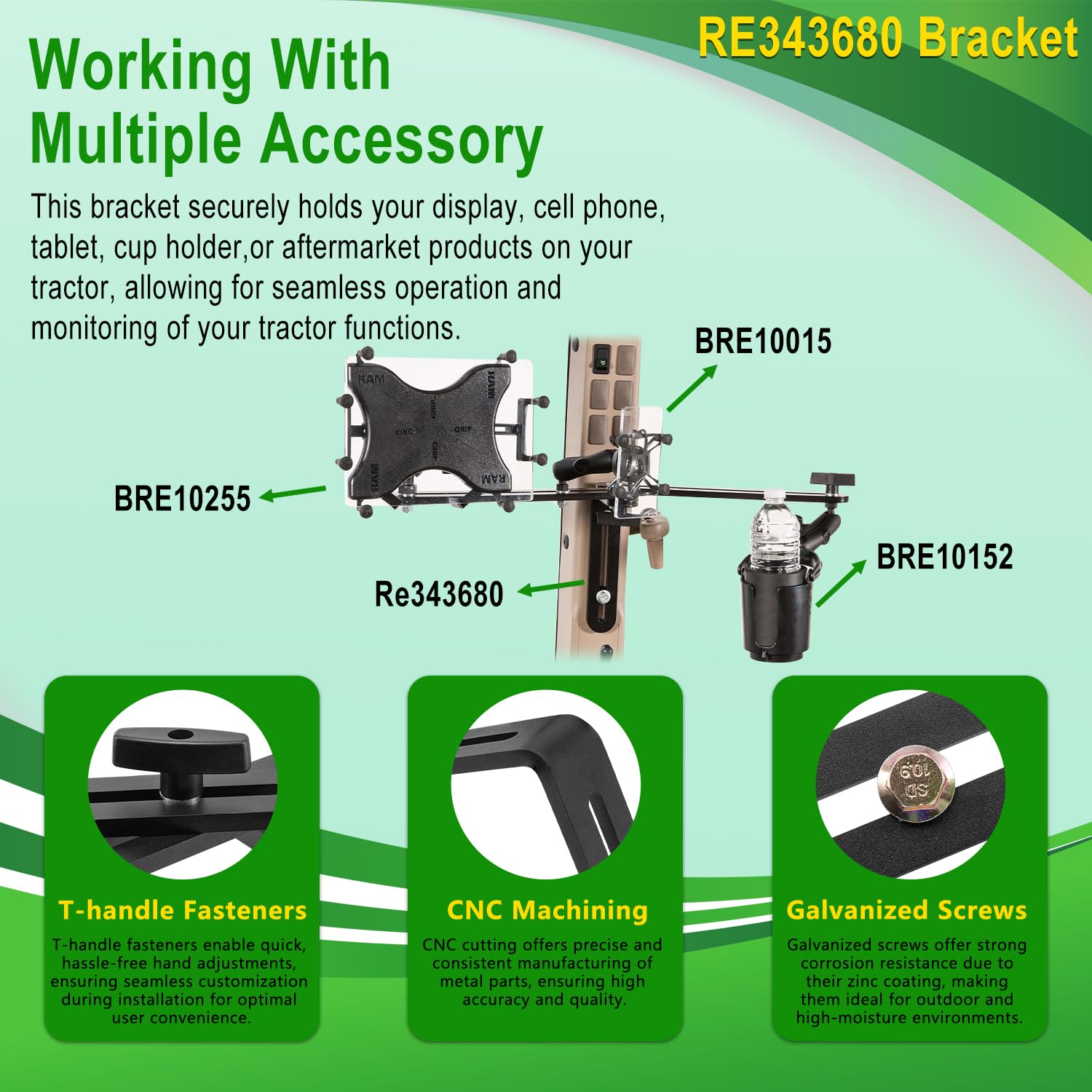 RE343680 Accessory Mounting Bracket Kit, Monitors Controls Mounting Bracket Kit Fits for Jo-hn D-eere Tractors 6R, 7R, 8R, 8RT, 8RX, 9R, 9RT, 9RX and Other Series