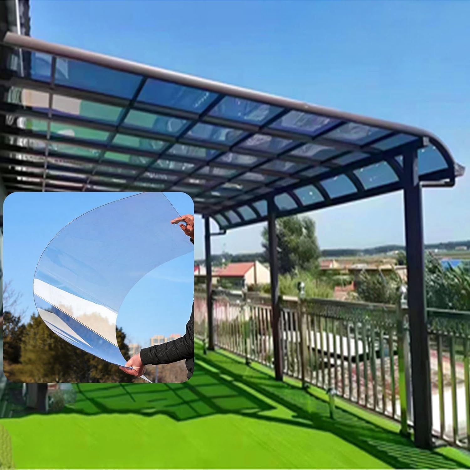 Outdoor 0.04IN Thick Pergola Polycarbonate Roofing Panels Greenhouse Endurance Plastic Sheet Replacement Shed Panel UV Rainproof Board for Garden Patio Awnings Cover.(Clear,182X300CM/6X9.8FT)