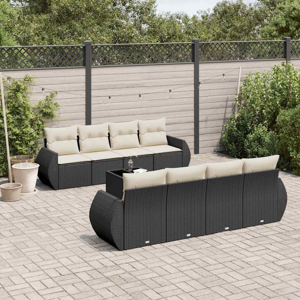 Garden Sofa Set Black, Cream White PE Rattan, 98.4 in, Modular Outdoor Table and Chairs Patio Furniture Set