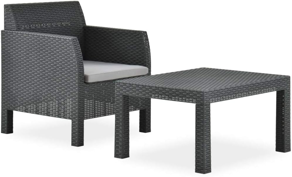 2 Piece Patio Lounge Set with Cushion PP Rattan Anthracite,Outdoor Patio Lounge Set: Polypropylene Furniture with UVResistant Cushion Patio Furniture Sets, Outdoor Furniture Sets