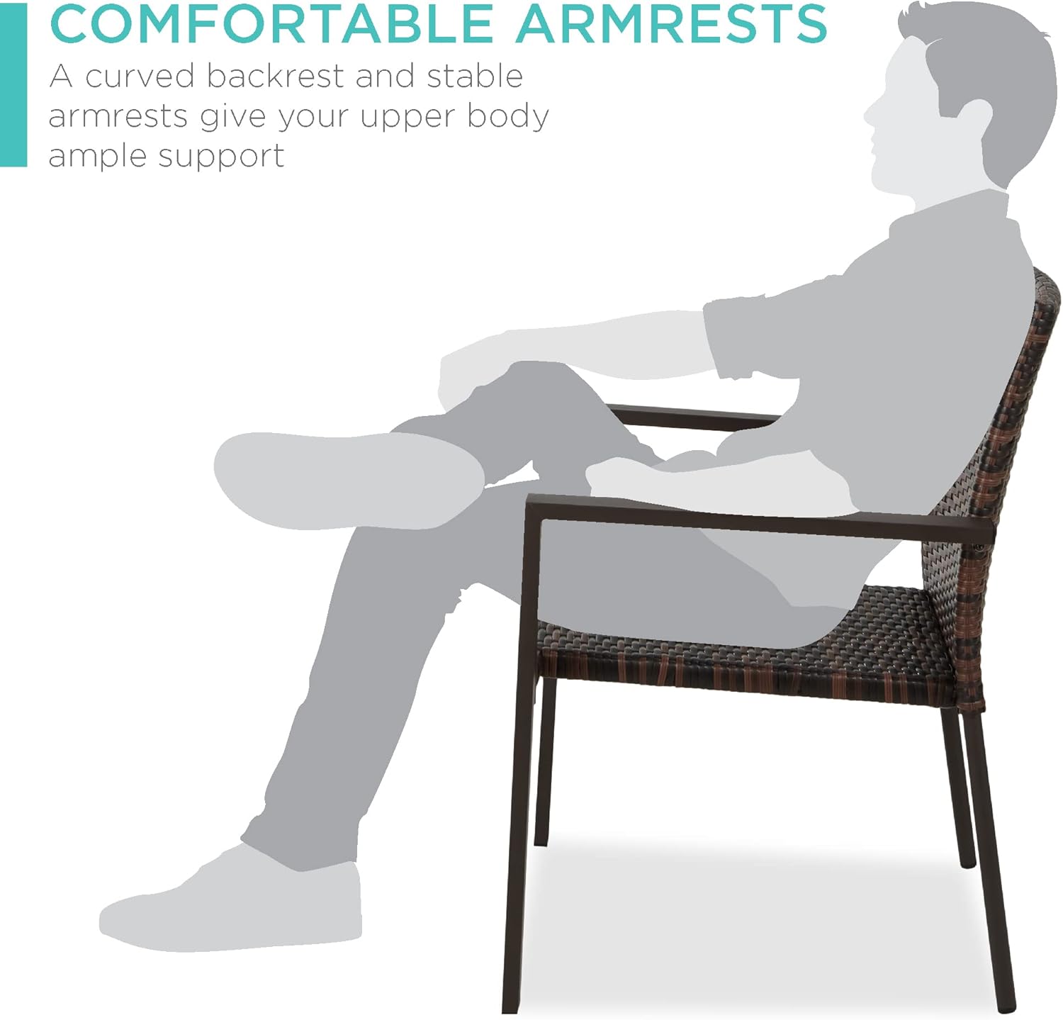 Best Choice Products Set of 2 Stackable Outdoor Wicker Dining Chairs All-Weather Firepit Armchair w/Armrests, Steel Frame for Patio, Deck, Garden, Yard - Brown