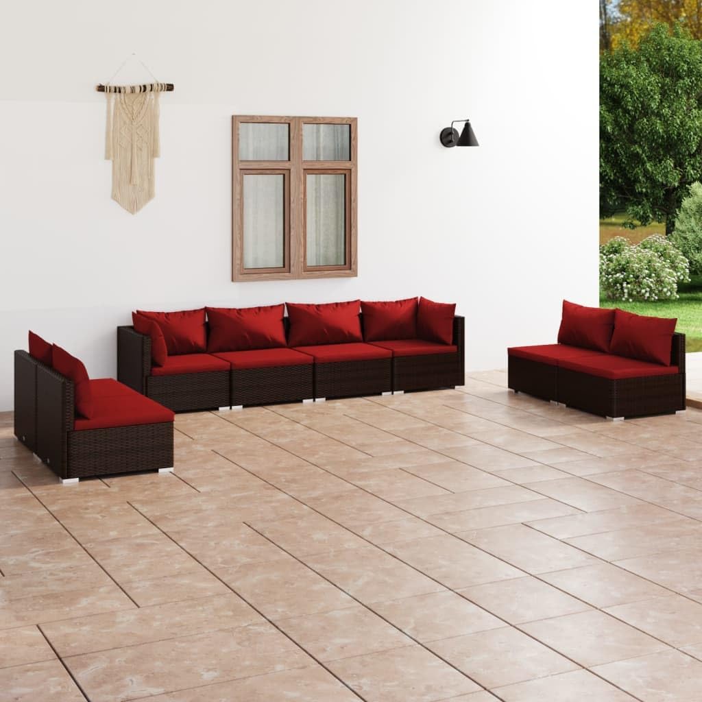 8 Piece Patio Lounge Set with Cushions Poly Rattan Brown Garden Furniture