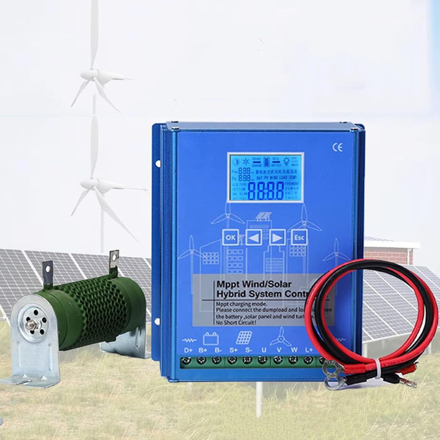 1000W Boost MPPT Wind Solar Hybrid Charge Controller PWM 800W Wind + 600W Solar Boost Charge Technology Digital Intelligent Regulator with LCD Display and Dump Load 12/24V