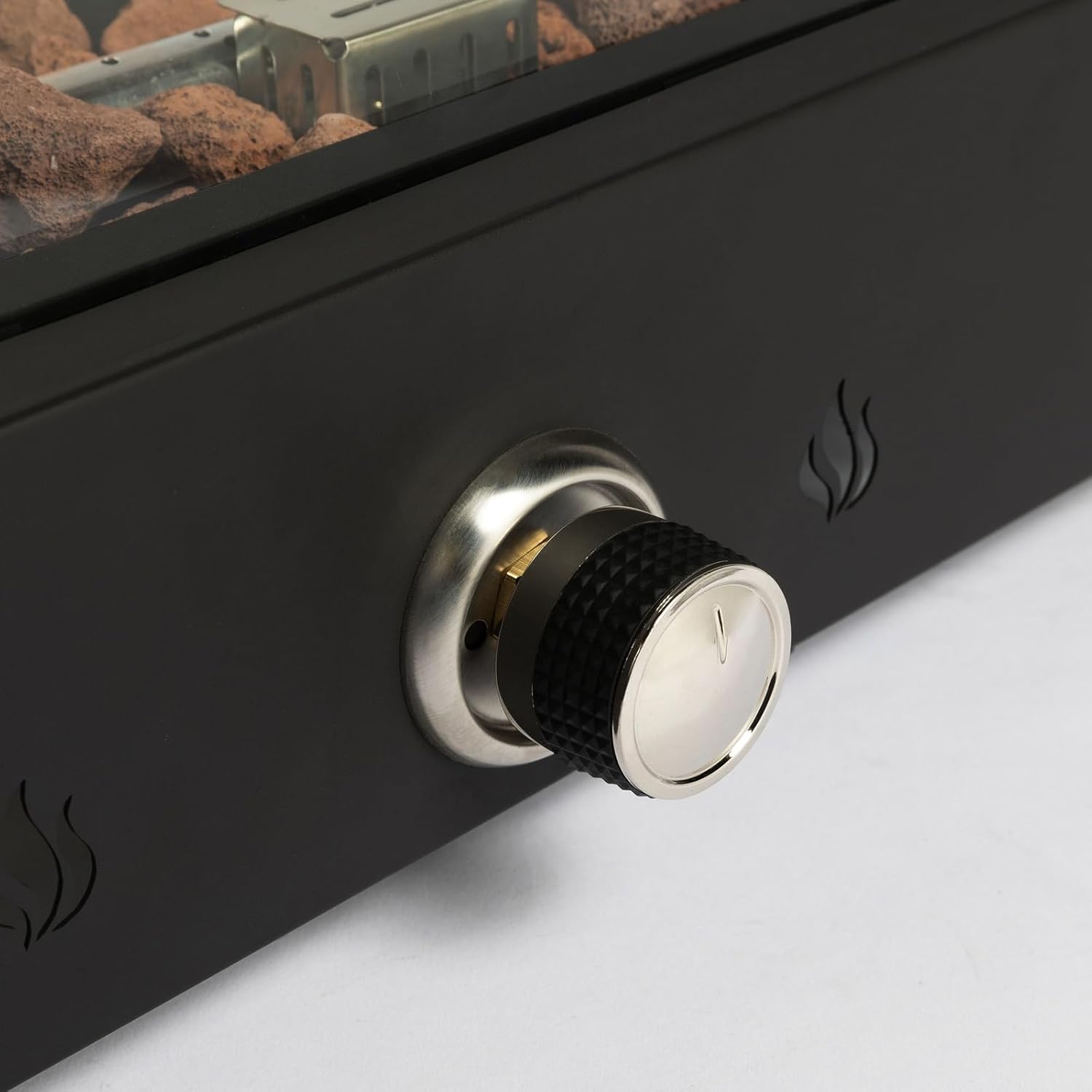 Penau 28 Inch Portable Tabletop Fire Pit, Propane Outdoor Fire Pit with Glass Wind Guard, Adjustable Flame, and Lava Rocks