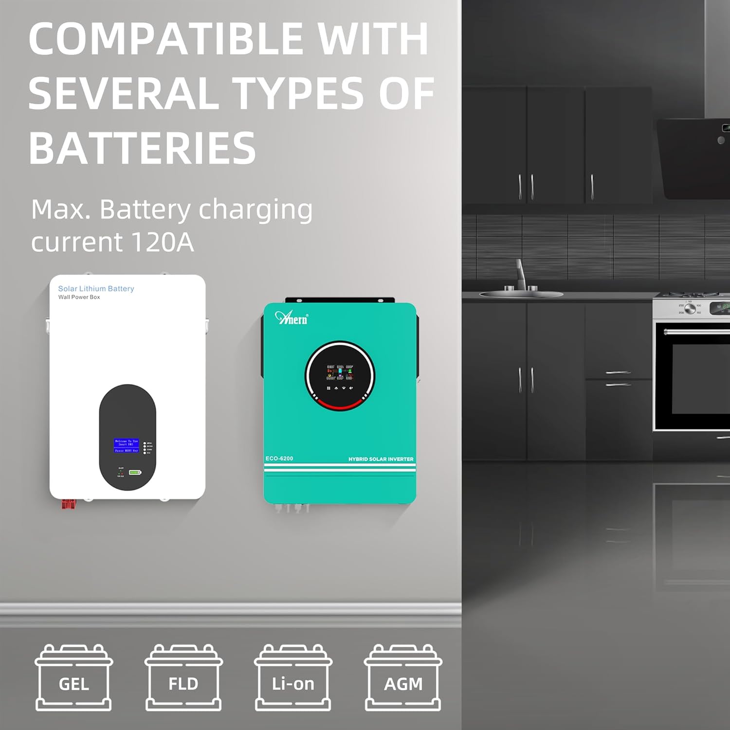Anern 6200W Hybrid Solar Inverter 48V DC to 220-230VAC, Pure Sine Wave Solar Inverter with 120A MPPT Solar Charge Controller, Fit for 48V Lithium Lead-Acid Gel Battery Off-Grid System