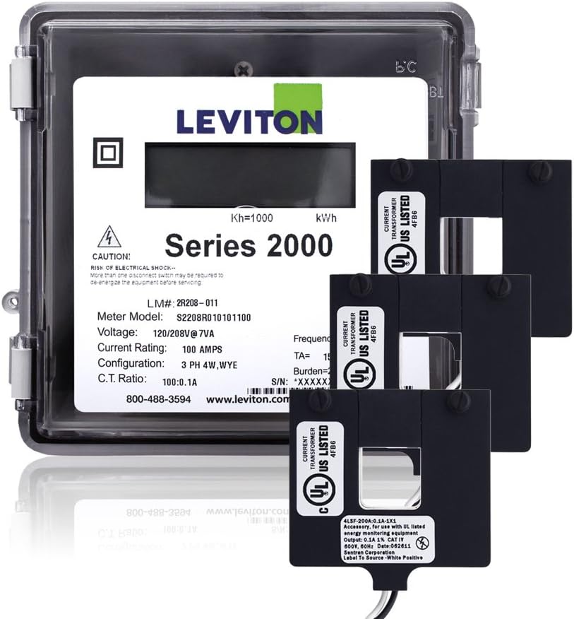 Leviton 2O208-2W Series 2000 120/208V 3P4W 200A Outdoor kWh Meter Kit with 3 Split Core CTs