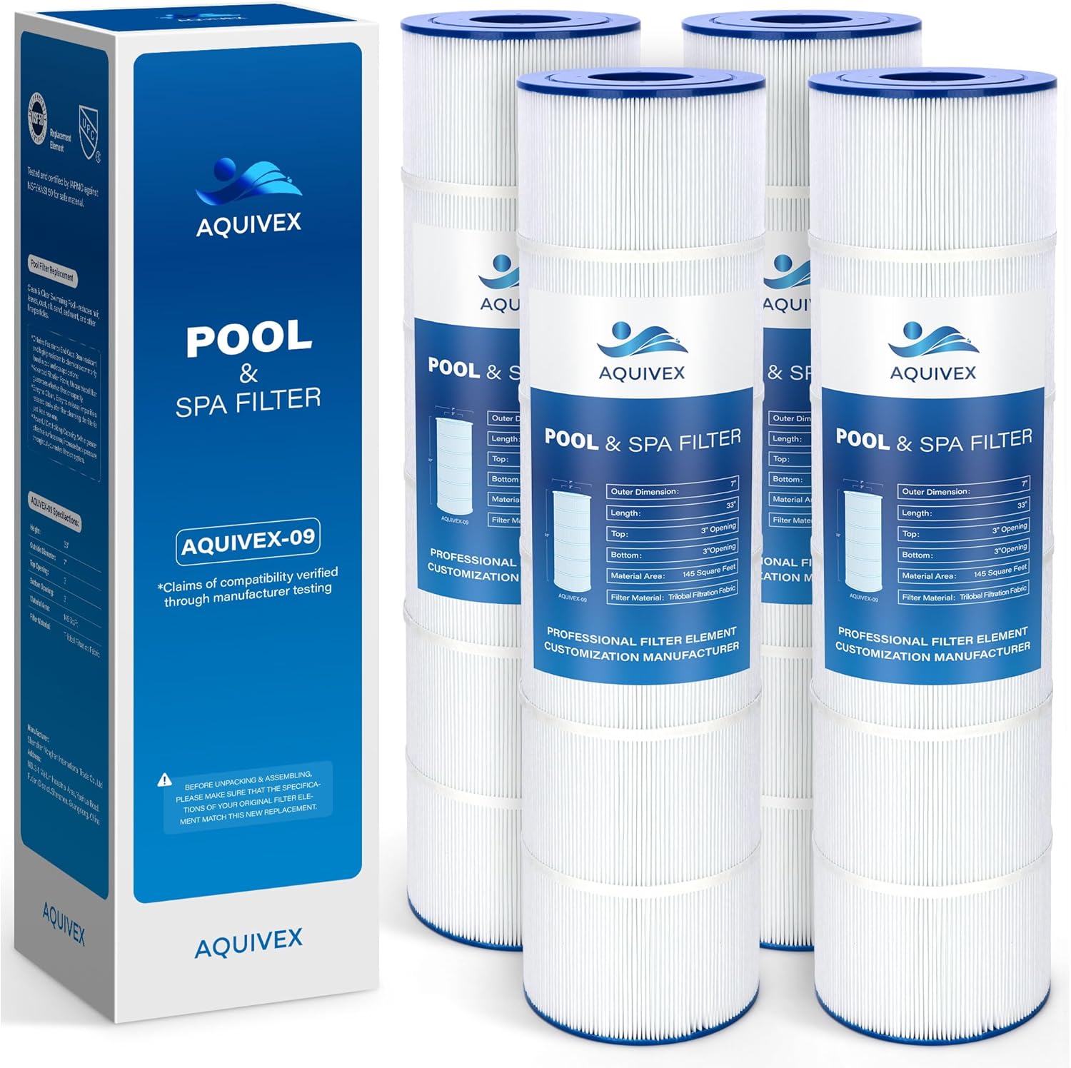 CL580 Jandy Pool Filter Cartridge, Compatible with Jandy CL580, CV580, APCC7355, Pleatco PJAN145, PJAN145-PAK4, Unicel C-7482, Filbur FC-0820, FC-6415, Aladdin 24501, 4 Pack