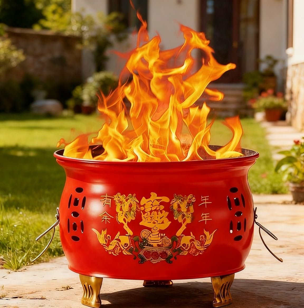 Incinerator, Outdoor Fire Pit, Metal Barrel, Including Tripod, Fire Hook, for Wood, Garden, Backyard, Farm, Patio, Beach(49cm/19in)