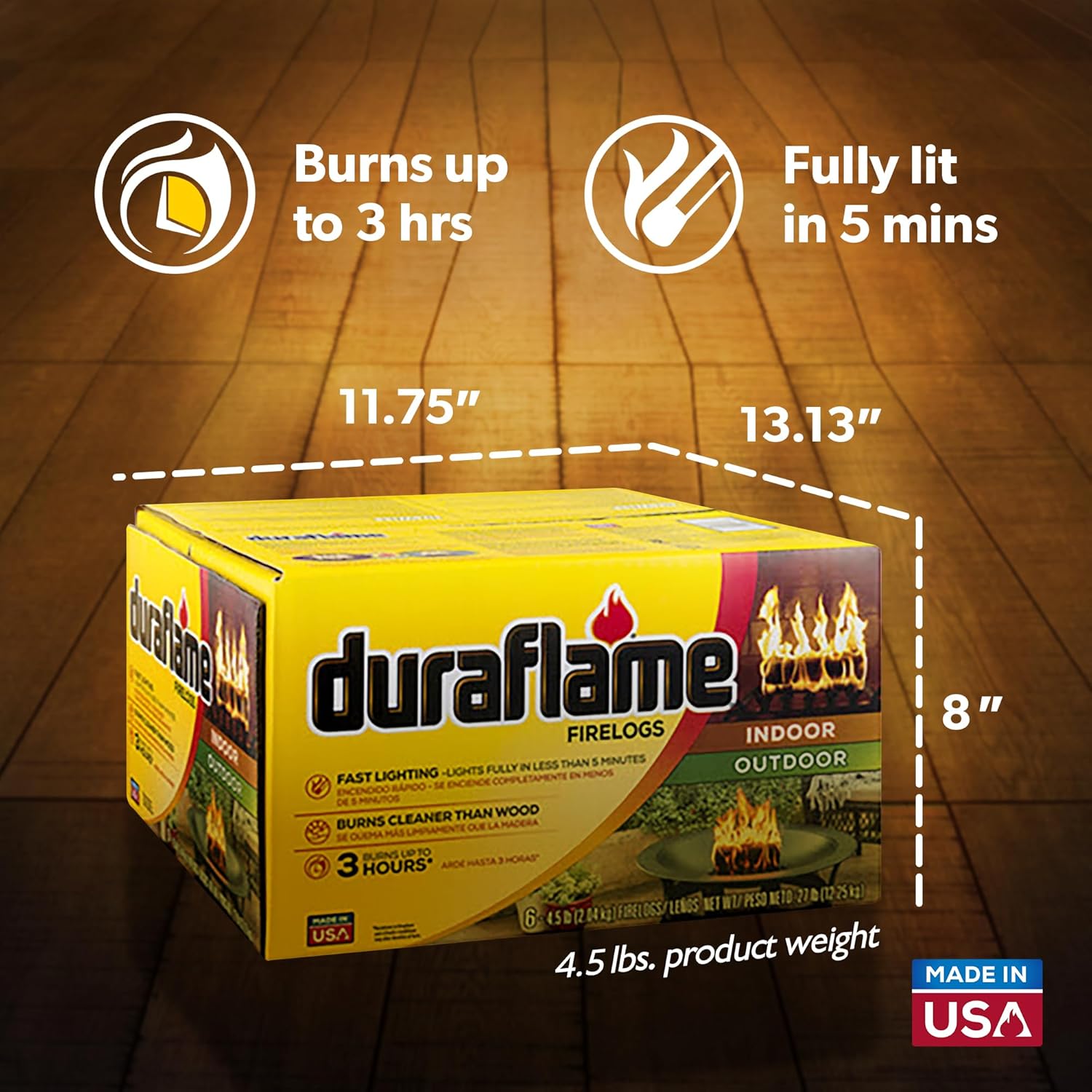 Duraflame 12-Pack Fire Logs for Indoor and Outdoor Use, 3-Hour Burn, 4.5 Lb Each - Firewood Starters and Accessories for BBQ, Camping, Stove, Pit and Chimney