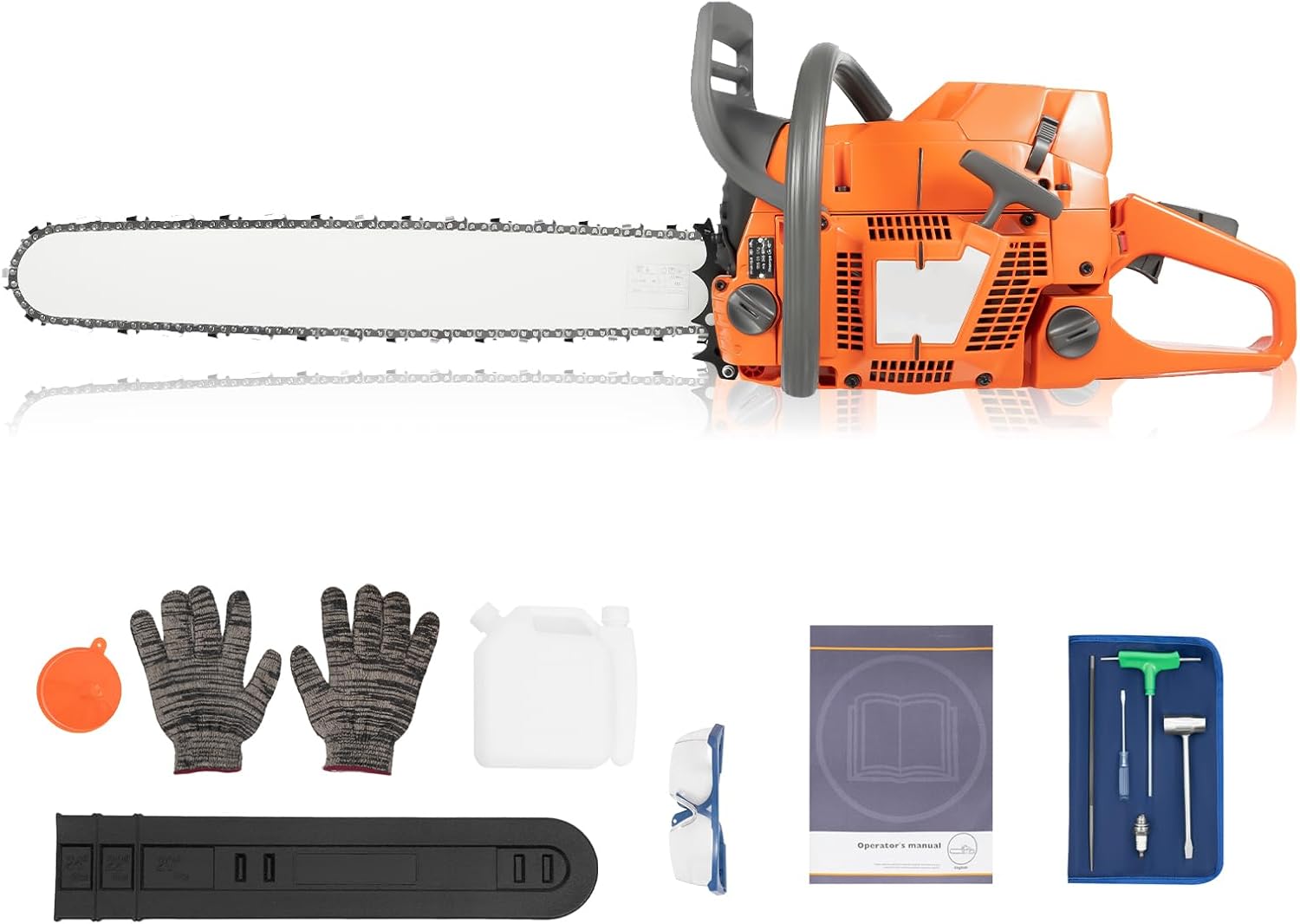 72CC 2-Stroke Top Handle Gas Powered Chainsaw 24 Inch Handheld Cordless Chain Saw for Wood Cutting, Logging & Chopping