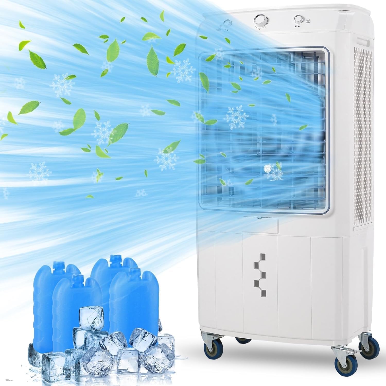 Evaporative Air Cooler with 15.8 Gallon Water Tank, Portable Swamp Cooler with 4 Ice Packs, 2-Hour Timer, 120° Oscillation, Quiet Cooling Fan for Bedroom, Home, and Office