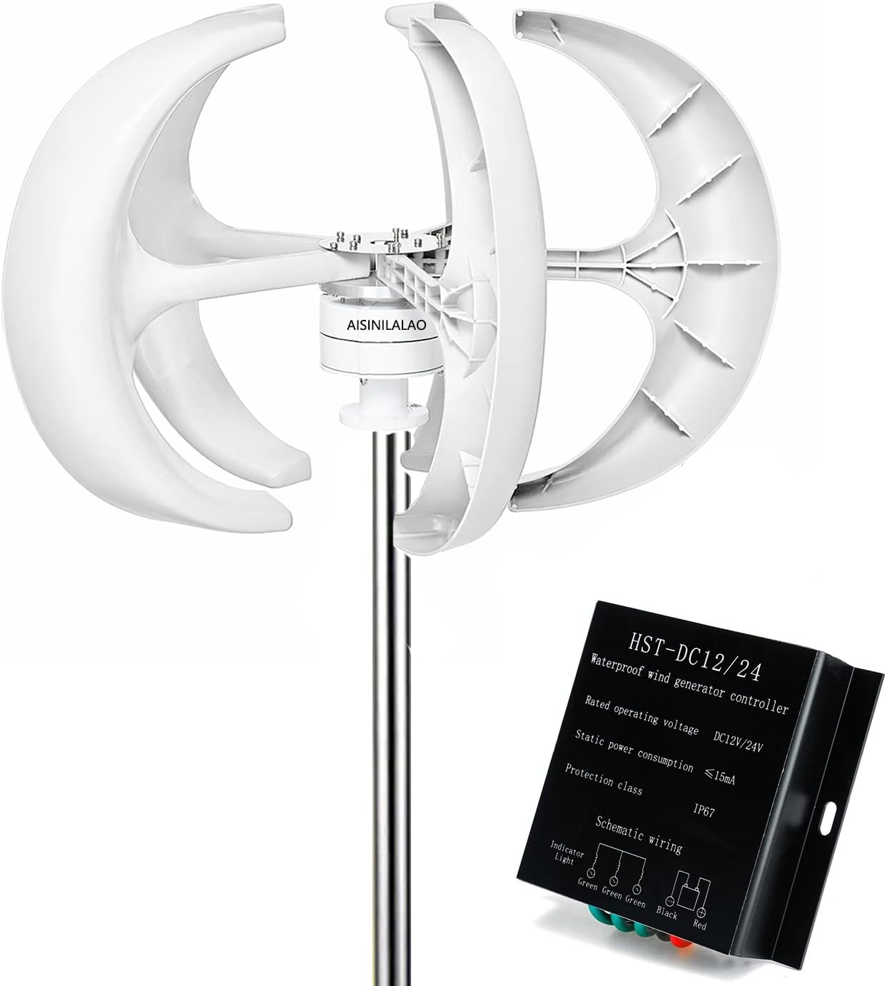 12V 24V 48V 5 Blades Vertical Axis Wind Turbines Generator Lantern, 12000W Vertical Wind Turbine Kit for Home Hybrids Streetlight (with Charge Controller)